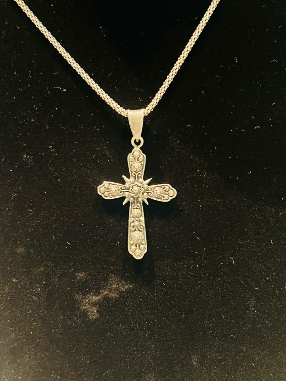 Sterling Silver Floral Cross Pendant-